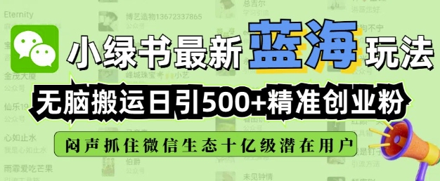 小绿书无脑搬运引流，全自动日引500精准创业粉，微信生态内又一个闷声发财的机会-百货大全