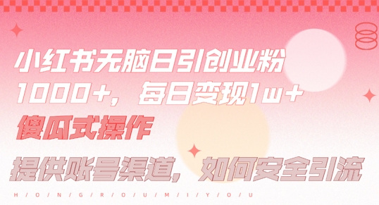 小红书无脑每日引流创业粉500+，小白每天只花半小时，躺赚长尾收益【揭秘】-百货大全