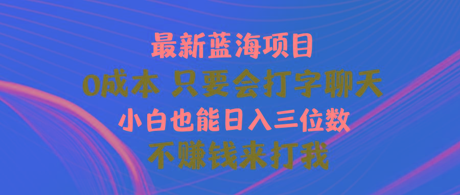 最新蓝海项目 0成本 只要会打字聊天 小白也能日入三位数 不赚钱来打我-百货大全