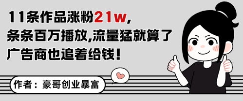 11条作品涨粉21W，条条百W播放，流量猛就算了，广告商也追着给钱-百货大全