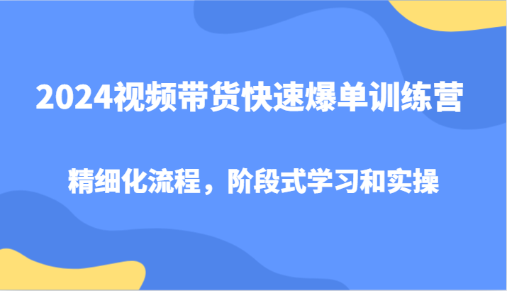 2024视频带货快速爆单训练营，精细化流程，阶段式学习和实操-百货大全