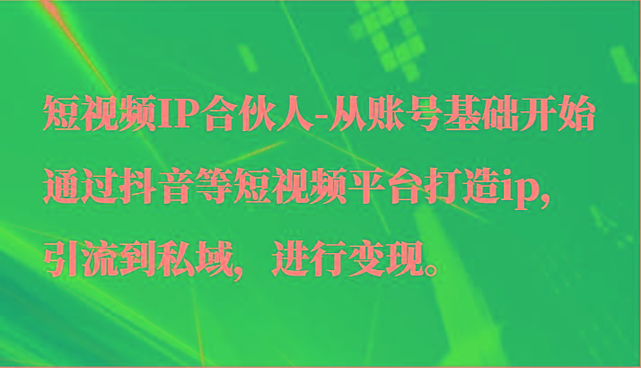 短视频IP合伙人-从账号基础开始通过抖音等短视频平台打造ip，引流到私域，进行变现。-百货大全