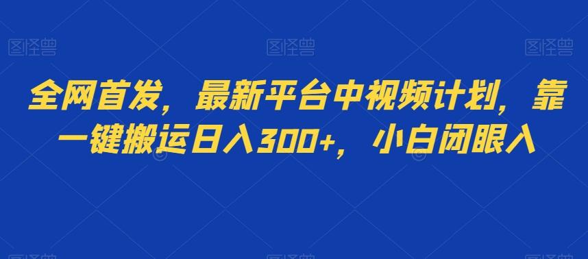 全网首发，最新平台中视频计划，靠一键搬运日入300+，小白闭眼入-百货大全