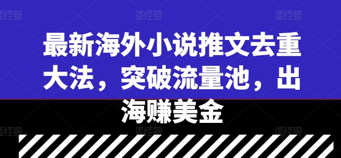最新海外小说推文去重大法，突破流量池，出海赚美金-百货大全