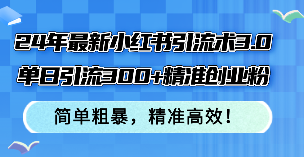 24年最新小红书引流术3.0，单日引流300+精准创业粉，简单粗暴，精准高效！-百货大全