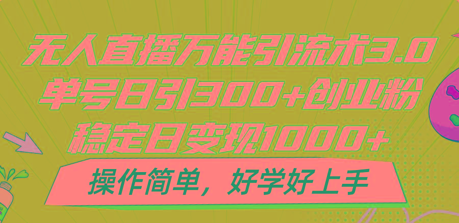 无人直播万能引流术3.0，单号日引300+创业粉，稳定日变现1000+，操作简单-百货大全