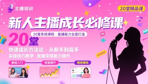 新人主播必学的20堂培训课，让主播快速成长的必学课程，帮你直播能力快速打造的实操方法-百货大全