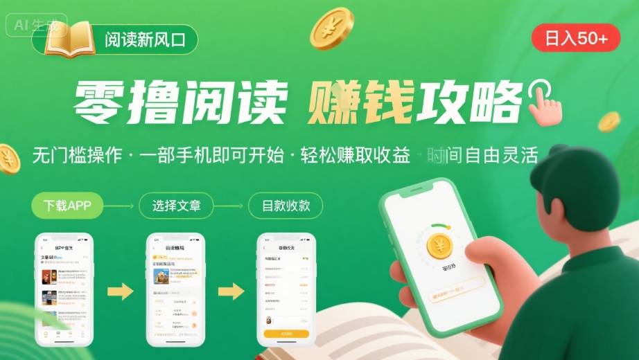 零撸阅读新风口，无门槛轻松挣，一部手机，日入 50-3张【揭秘】-百货大全