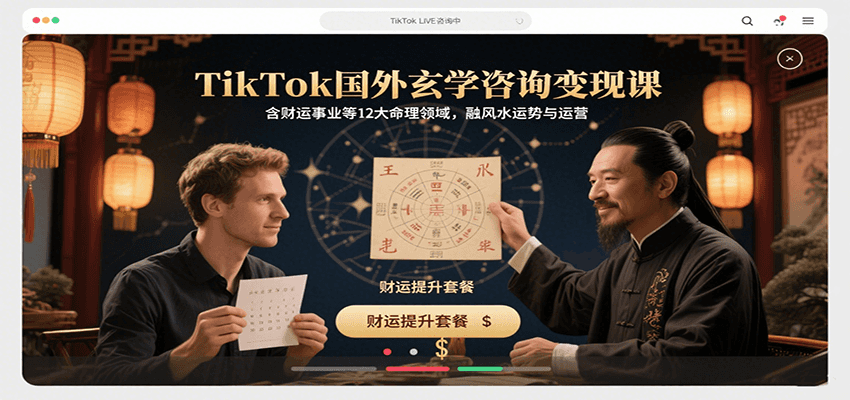 TikTok国外玄学咨询变现课,含财运事业等12大命理领域,融风水运势与运营-百货大全