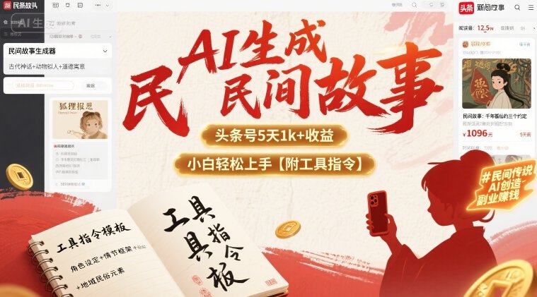 AI生成民间故事，头条号5天1k+，小白轻松上手【附工具指令】-百货大全