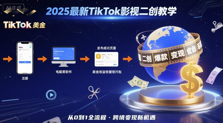 2025年最新TikTok影视二创教学，从注册到发布撸美金全流程，跨境变现新机遇-百货大全