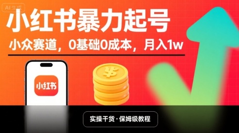 小红书暴力起号，小众赛道，0基础0成本，月入1w-百货大全
