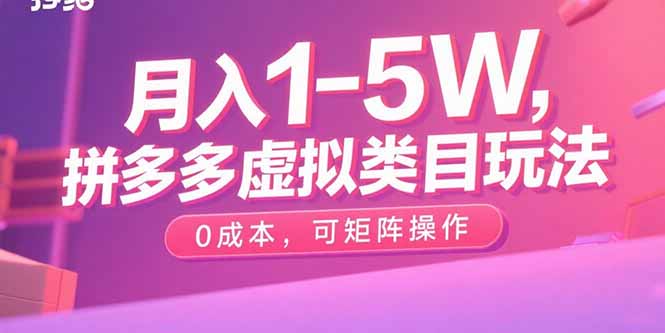 月入1-5W，拼多多虚拟类目玩法，0成本，可矩阵操作-百货大全