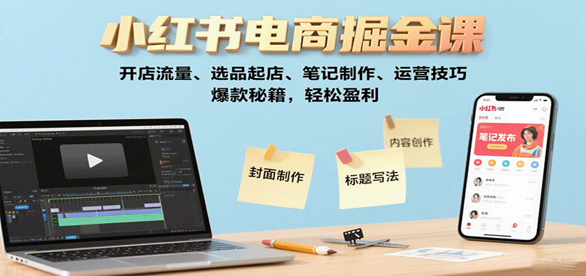 小红书电商掘金课：开店流量、选品起店、笔记制作、运营技巧，爆款秘籍，轻松盈利-百货大全