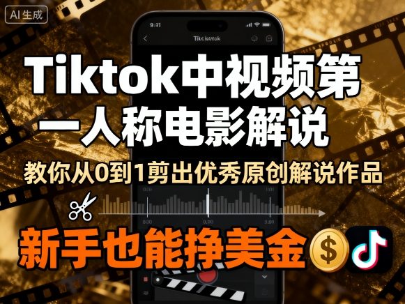 Tiktok中视频第一人称电影解说，教你从0到1剪出一个优秀的原创解说作品，新手也能挣美金-百货大全