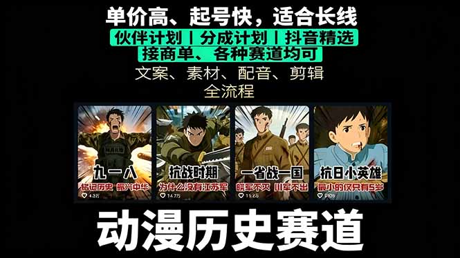 历史动漫赛道撸分成：起号、文案、素材、配音、剪辑，单视频收益破万-百货大全