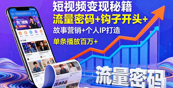 短视频变现秘籍，流量密码+钩子开头+故事营销+个人IP打造，单条播放百万+-百货大全