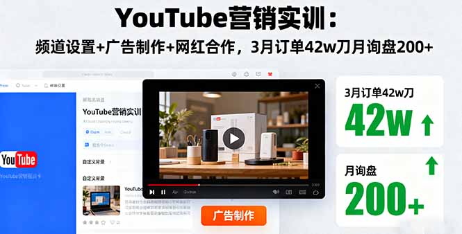 YouTube营销实训：频道设置+广告制作+网红合作，3月订单42w刀月询盘200+-百货大全