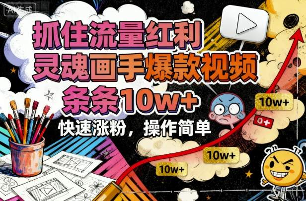 抓住流量红利，灵魂画手爆款视频，条条10w+，快速涨粉，操作简单-百货大全