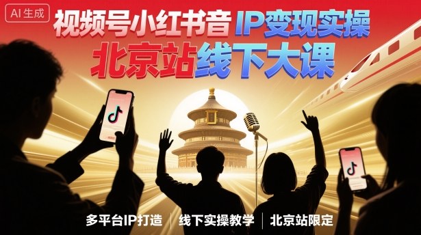 视频号小红书抖音IP变现实操北京站线下大课，40+行业短视频高变现姿势，100+IP高变现实操技术-百货大全