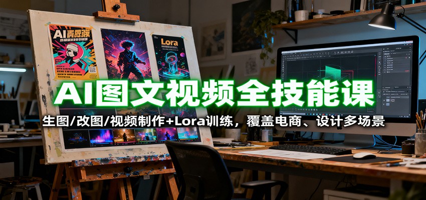AI图文视频全技能课：生图/改图/视频制作+Lora训练，覆盖电商 、设计多场景-百货大全