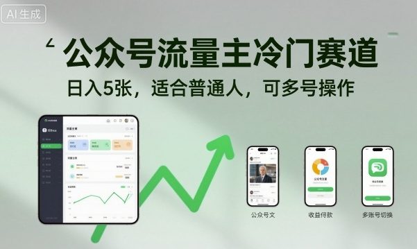公众号流量主冷门赛道，日入5张，适合普通人，可多号操作-百货大全