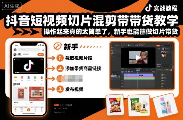 抖音短视频切片混剪带货教学，操作起来真的太简单了，新手也能做切片带货-百货大全