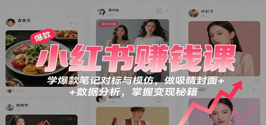 小红书赚钱课：学爆款笔记对标与模仿，做吸睛封面 + 数据分析，掌握变现秘籍-百货大全
