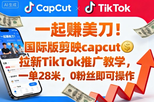 一起賺美刀！国际版剪映capcut拉新TikTok推广教学，一单28米，0粉丝即可操作(附推广入口和教学)-百货大全