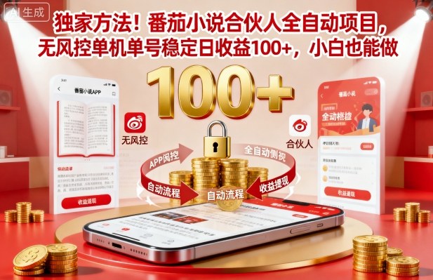 独家方法！番茄小说合伙人全自动挂G项目，无风控单机单号稳定日收益100+，小白也能做【揭秘】-百货大全