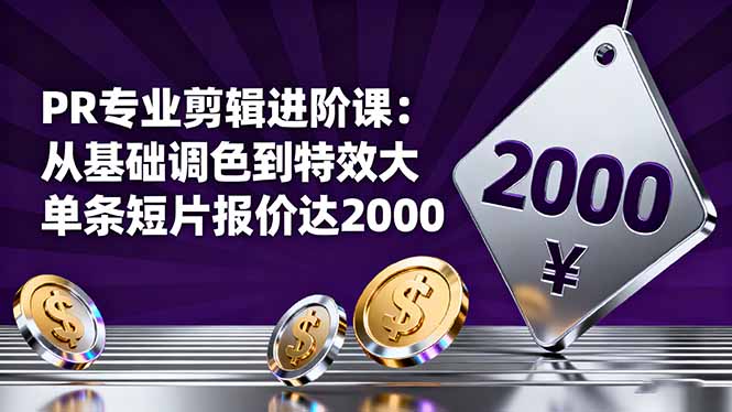 PR专业剪辑进阶课：从基础调色到特效大片的进阶技能，单条短片报价达2000-百货大全