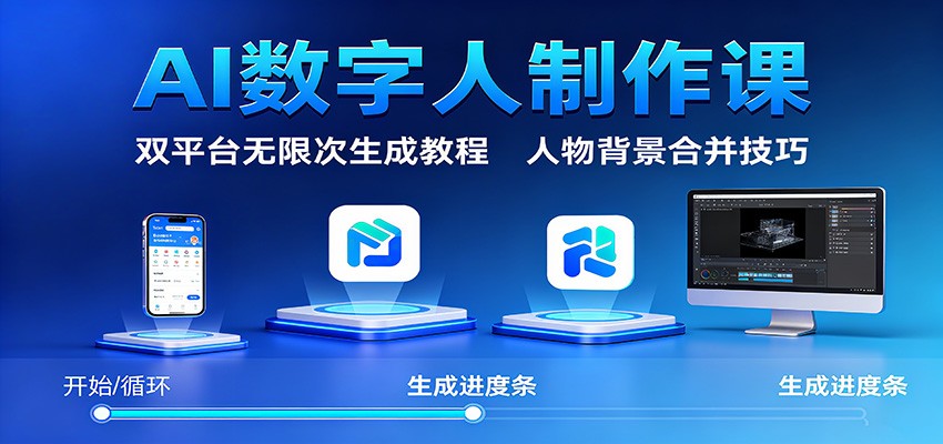 AI数字人制作课：双平台无限次生成教程，人物背景合并技巧-百货大全