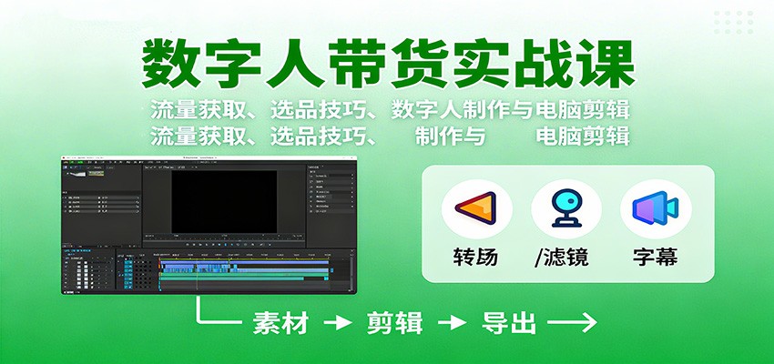 数字人变现实战课：流量获取、选品技巧、数字人制作与电脑剪辑-百货大全