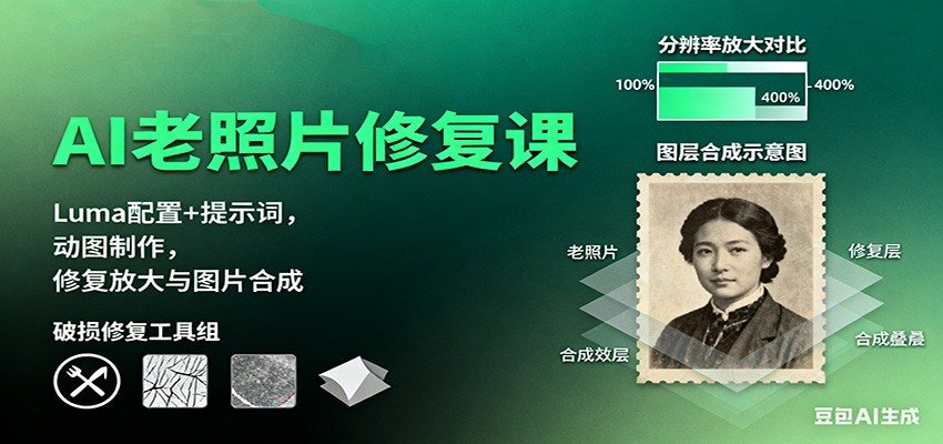 AI老照片修复课:Luma配置+提示词,动图制作,修复放大与图片合成-百货大全