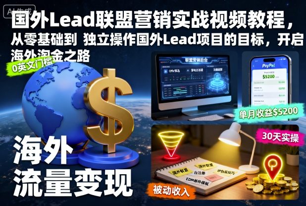 国外Lead联盟营销实战视频教程，从零基础到独立操作国外Lead项目的目标，开启海外淘金之路-百货大全