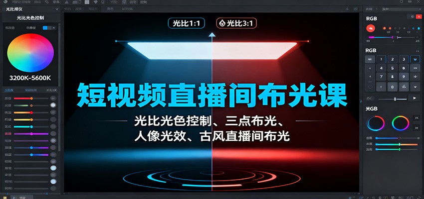 短视频直播间布光课:光比光色控制、三点布光、人像光效、古风直播间布光-百货大全