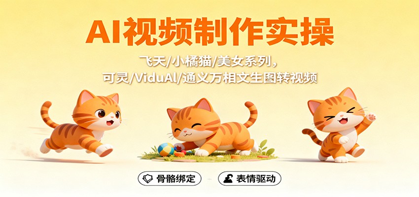 AI视频制作实操,飞天/小橘猫/美女系列,可灵/ViduAl/通义万相文生图转视频-百货大全