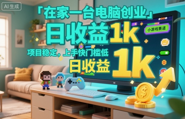 在家一台电脑创业，小游戏赛道，项目稳定，上手快门槛低，日收益1k+【揭秘】-百货大全