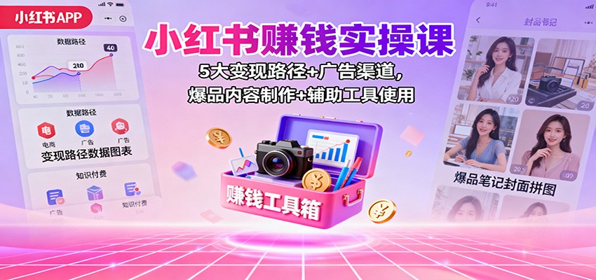 小红书赚钱实操课:5大变现路径+广告渠道,爆品内容制作+辅助工具使用-百货大全