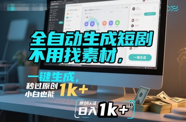 全自动生成短剧，不用找素材，不用剪辑，一键生成，秒过原创，小白也能轻松日入1k+【揭秘】-百货大全
