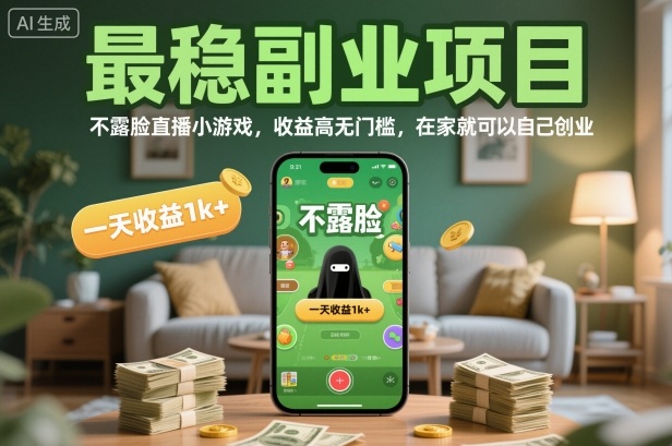 最稳副业项目，不露脸直播小游戏，收益高无门槛，一天收益1k+，在家就可以自己创业【揭秘】-百货大全