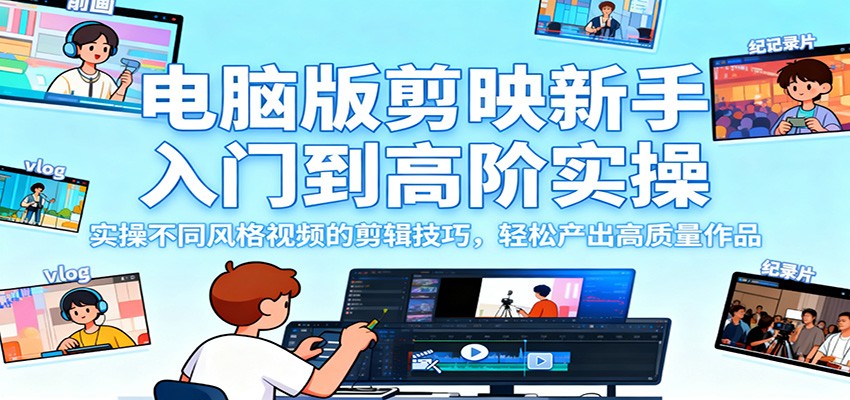 电脑版剪映新手入门到高阶实操，实操不同风格视频的剪辑技巧，轻松产出高质量作品-百货大全