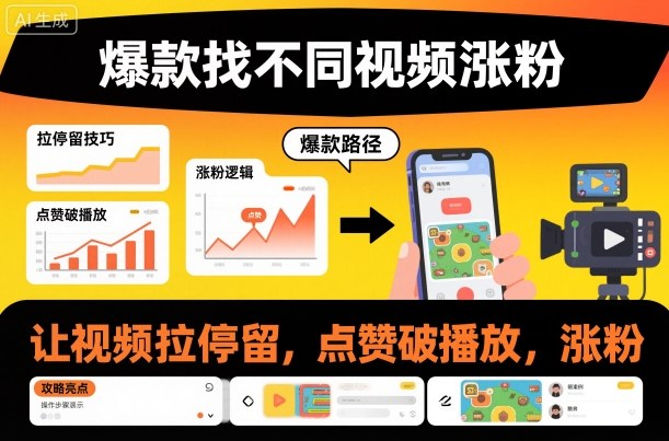 爆款找不同视频涨粉，让视频拉停留，实现点赞，破播放，涨粉-百货大全