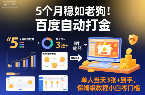 5个月稳如老狗！百度自动打金，单人当天3张+到手，保姆级教程小白零门槛【揭秘】-百货大全