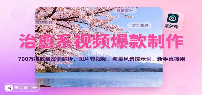 治愈系视频爆款制作，700万播放量案例解析，图片转视频，海量风景提示词，新手直接用-百货大全