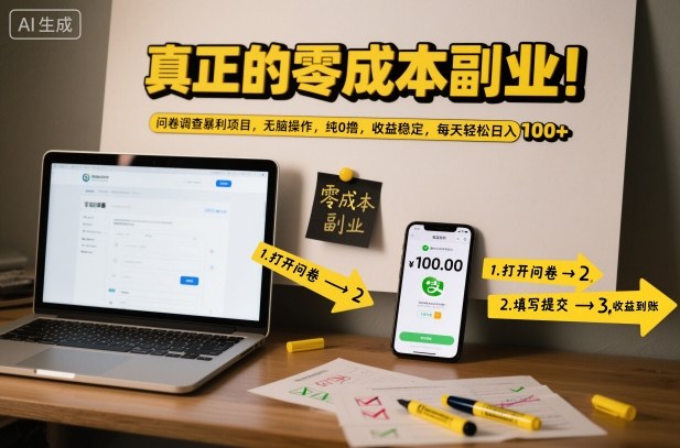 真正的零成本副业！问卷调查暴利项目，无脑操作，纯0撸，收益稳定，每天轻松日入100+【揭秘】-百货大全