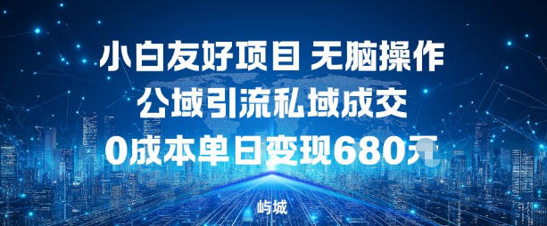 小白友好项目，无脑操作，公域引流私域成交，0成本单日变现680米-百货大全