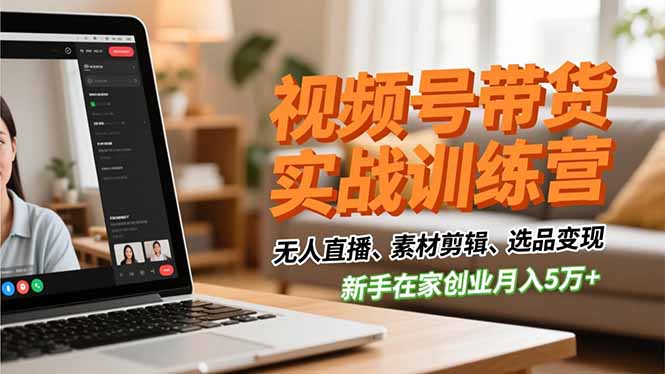 视频号带货实战训练营，无人直播、素材剪辑、选品变现，新手在家创业月入5万+-百货大全