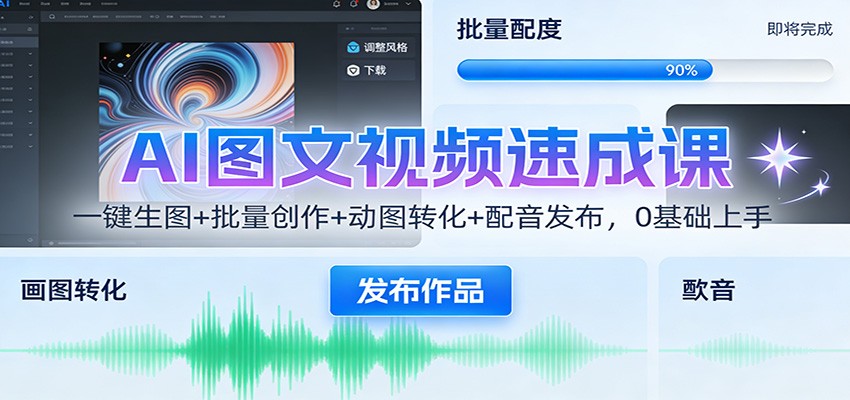 AI图文视频速成课:一键生图+批量创作+动图转化+配音发布,0基础上手-百货大全