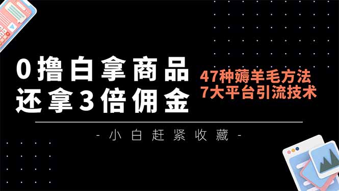 0撸白拿商品，还拿3倍佣金，47种薅羊毛方法，7大平台全方位引流技术教学，精专月入过万-百货大全